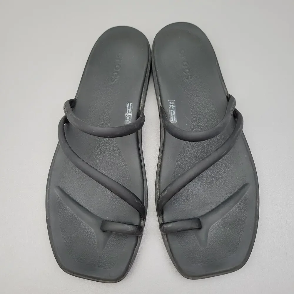 Crocs Miami Toe Loop Sandal Women Size 11 Black Comfortable Support Stylish